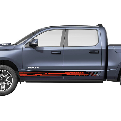 Strisce per porte laterali Rocker per Dodge RAM 1500 REV Vinile Decalcomanie Adesivi Grafica 2
