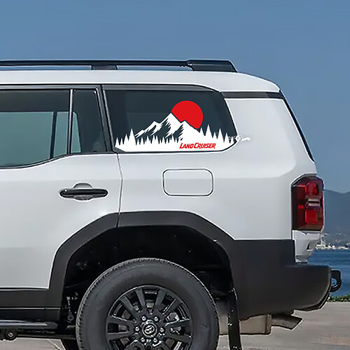 Toyota Land Cruiser topografica finestra lato montagna tramonto decalcomanie adesivi in ​​vinile grafica
