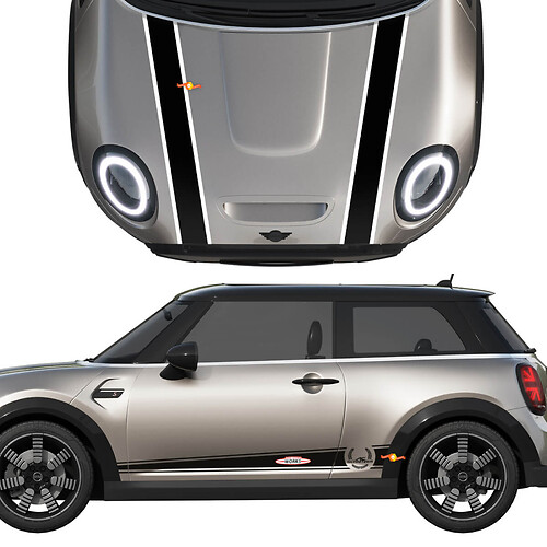Mini John Cooper Works Ac Schnitzer Hood and Side Doors Stripes Decal Rally Decal e Graphics
