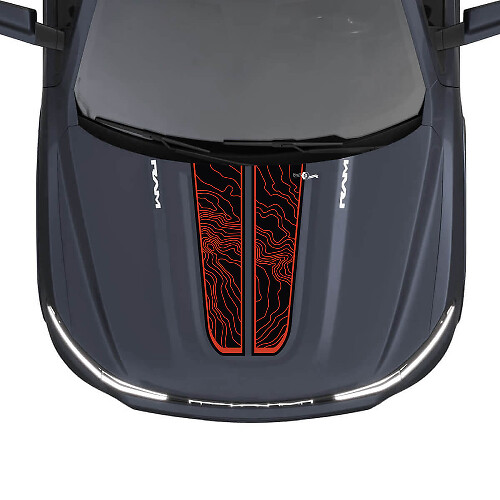 Hood Dual Stripes Mappa topografica per Dodge RAM 1500 REV Vinile Decalcomanie Adesivi Grafica
