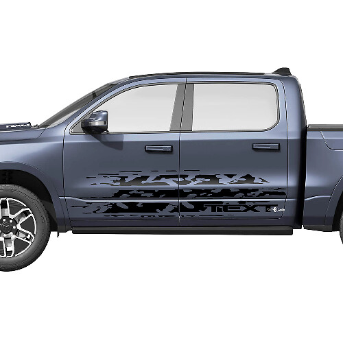 Kit di Adesivi Laterali in Vinile Stile Usurato per Dodge Ram 1500 REV