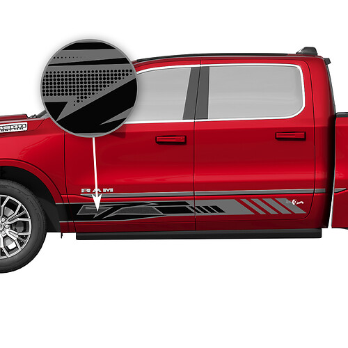 Kit Adesivi Laterali in Vinile a Strisce Geometriche Perforate per Dodge Ram 1500 Tungsten