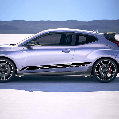 2x Adesivi in vinile a strisce da corsa per lato porta adatti a Hyundai Veloster