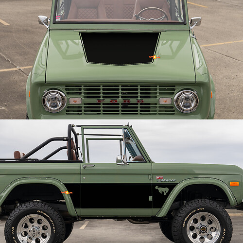 Porte laterali retrò e adesivi per le decalcomanie per avvolgimento per cappa per Ford Bronco del 1968
