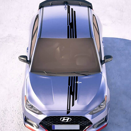 Adesivi in vinile per strisce racing centrali sul cofano e sul tetto adatti per Hyundai Veloster 2
