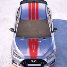 Cappuccio e tetto Central V Racing Stripes Adesile in vinile decalcomania per Hyundai Veloster
 2