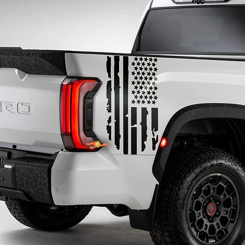 Abbina Toyota Tundra Bed Fender posteriore Fender distrutto Grange USA Flag Logo Stripes Adesile in vinile decalcomania 2

