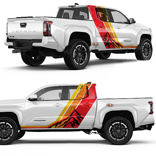 Kit di Adesivi in Vinile con Strisce Laterali Topografiche Montagna Retrò per Toyota Tacoma