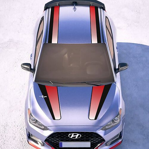 Calco e tetto Central Gradient Racing Stripes Adesile in vinile decalcomania per Hyundai Veloster
