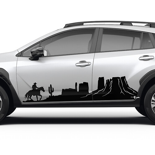 Porte laterali montagne paesaggistica Decal di vinile cowboy - adesivo grafico universale Suba

