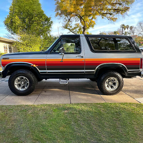 Coppia di adesivi in vinile con strisce retrò vintage per portiere laterali per Musclecar horse 1984
