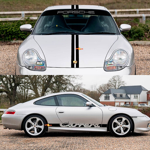 Porsche 911 Carrera Stripes Kit di adesivi per decalcomanie laterale con cappuccio retrò
