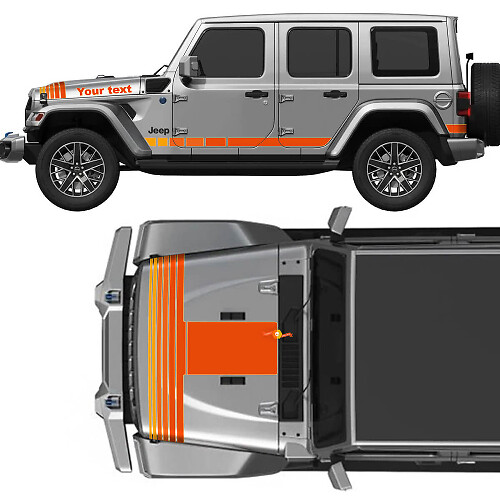 Kit di Adesivi in Vinile Vintage per Cofano e Strisce Laterali con Testo Personalizzato per Jeep Wrangler