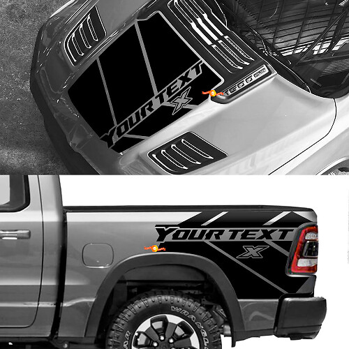 Kit adesivi in vinile personalizzati per cofano e strisce laterali posteriori per Dodge Ram 1500 Rebel_1