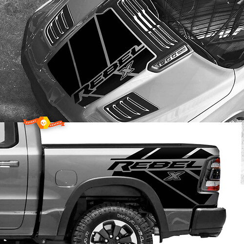 Kit per cappuccio e letto Dodge Ram 1500 Rebel x Vinile Decal Decal Truck Vehicl Pickup grafico
