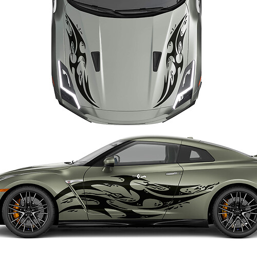 Cappuccio e lati duali tatuaggi tribali Strips Decal Kit per Nissan GT-R
