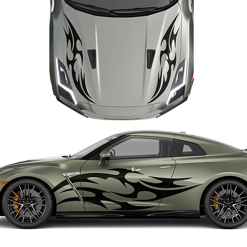 Cappuccio e lati duali tatuaggi tribali Strips Decal Kit per Nissan GT-R
