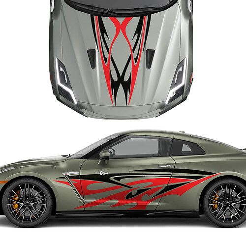 Cappuccio e lati duali tatuaggi tribali Strips Decal Kit per Nissan GT-R 3
