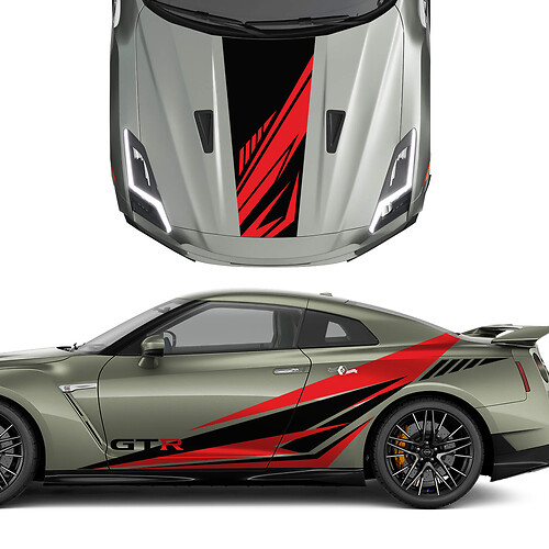 Kit decalcomania di decalcomanie per le strisce grafiche per cappa e lati per Nissan GT-R
