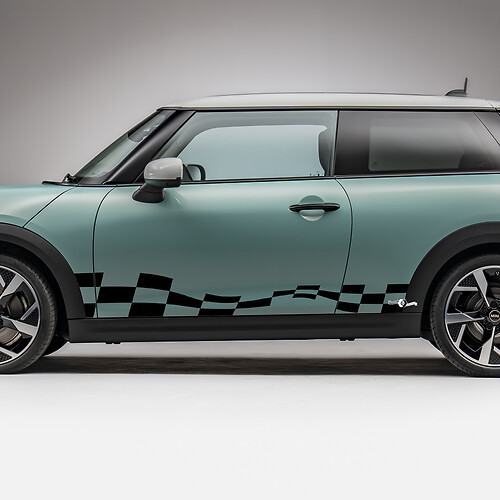 Decal grafico a scacchi con corse laterali per mini cooper s 2
