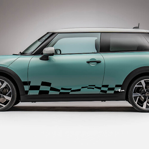 Grafica adesiva a strisce a scacchi laterali per Mini Cooper S 2
