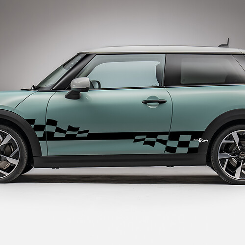 Decal grafico a scacchi con corse laterali per Mini Cooper S 3
