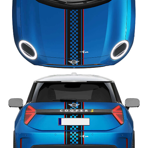 Adesivo in vinile con strisce anteriori e posteriori a scacchiera per Mini Cooper Mini Cooper S