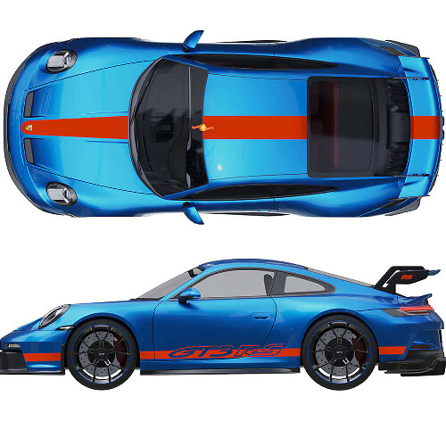 Kit Adesivi Cofano Tetto Alettone Posteriore Strisce 2 per Porsche 991 GT3 RS