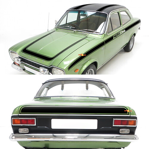 Set completo di strisce Vintage per fiancate, cofano e posteriore per Ford Escort 1970 Mexico
