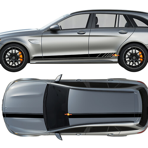 Pacchetto AMG Edition 1 Strisce laterali e sul cofano, sul tetto e sul baule Kit adesivi in vinile per Mercedes C63
