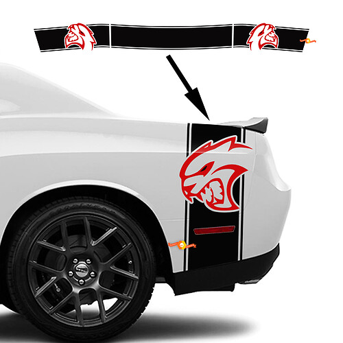 Banda laterale e posteriore Adesivo grafico HELLCAT Rosso per Dodge Challenger
