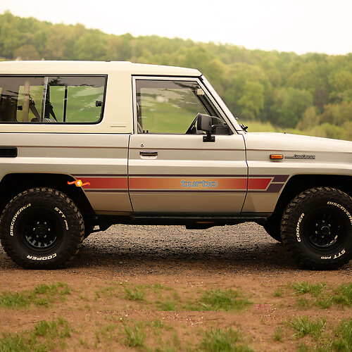 Strisce adesive laterali retrò vintage per pannelli laterali rocciosi per Toyota Land Cruiser del 1989
