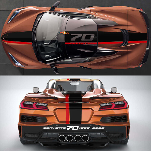 Kit Adesivi Vinile Striscia Sul Cofano Tetto Posteriore 70° Anniversario per Chevrolet Corvette C8_1