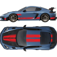 Adesivo a strisce doppie per cofano, tetto, posteriore e laterali per Porsche Cayman 718 GT4RS
 3