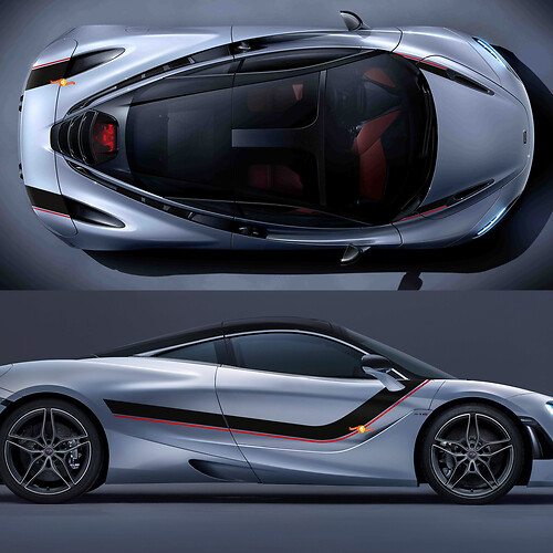 McLaren 720S Adesivo in vinile per strisce grafiche sul cofano e sui lati
 1