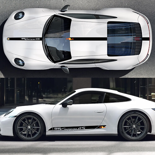 Carrera 4S Adesivo laterale del cofano Tetto Strisce laterali Kit adesivi per pannelli laterali Porte per Porsche 911
 1