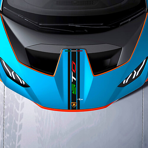 Adesivo in Vinile con Logo STO e Bandiera Italiana a Strisce per Cofano Lamborghini Huracán
