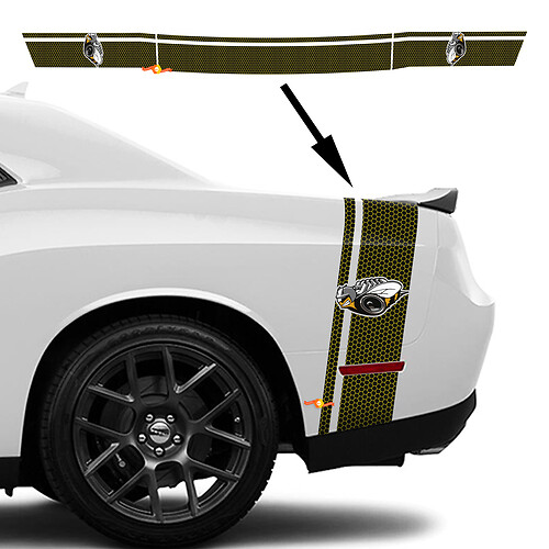 RUMBLE BEE Adesivo a strisce a nido d'ape per coda posteriore del letto per Dodge Challenger