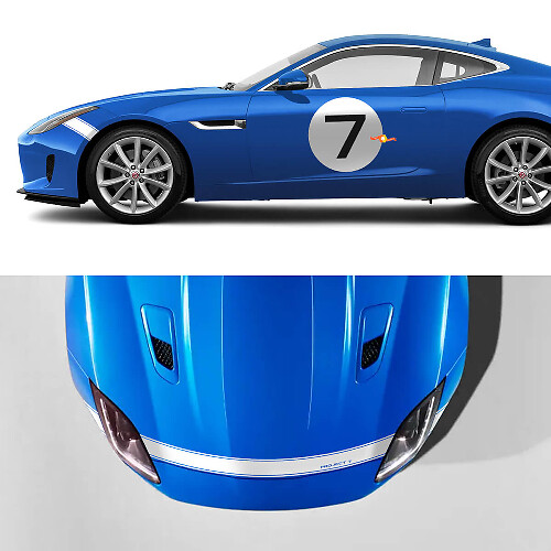 Kit di Adesivi in Vinile Project 7 Style per Targhetta Porta e Striscia Cofano per Jaguar F-Type
