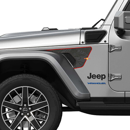 Adesivo in Vinile con Stile Mappa Topografica per Paraurti Ventilato Jeep Wrangler