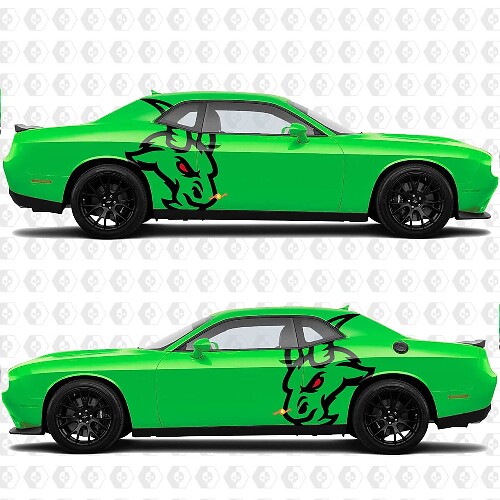 Adesivi Laterali in Vinile Angry Hell Goat per Dodge Challenger Charger