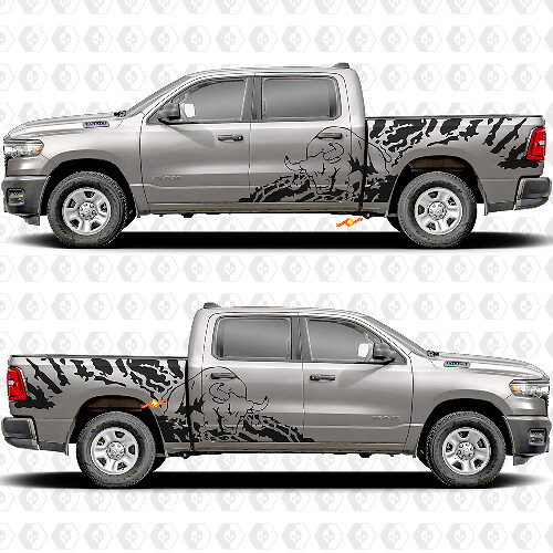 Side Doors Bedside Bull Splash Stickers Decals Graphics for Dodge RAM 1500 2500 3500