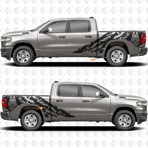 Side Doors Bedside Wolf Splash Stickers Decals Graphics for Dodge RAM 1500