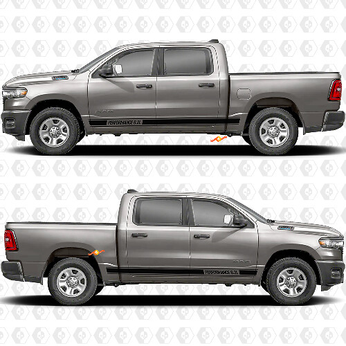 Custom Text 6.2L Performance Rocker Panel Side Doors Stripes Stickers Decals Graphics for Dodge RAM 1500