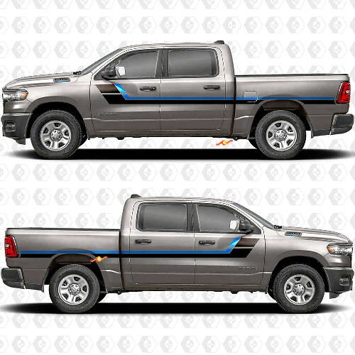 Retro Stripes Side Doors Bedside Stickers Decals Graphics for Dodge RAM 1500