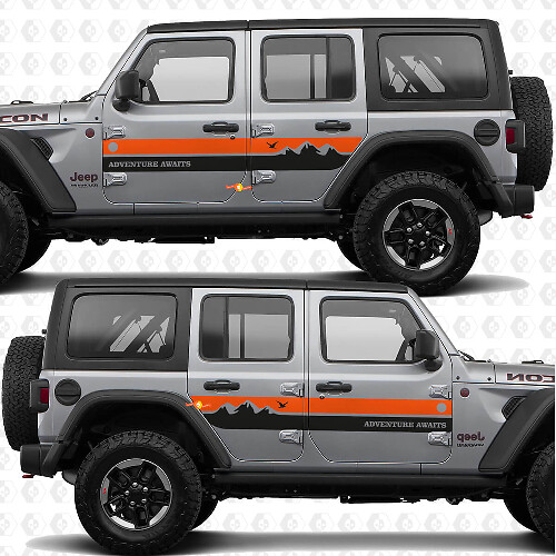 Kit di Adesivi in Vinile con Strisce Laterali Mountain Style per Jeep Wrangler