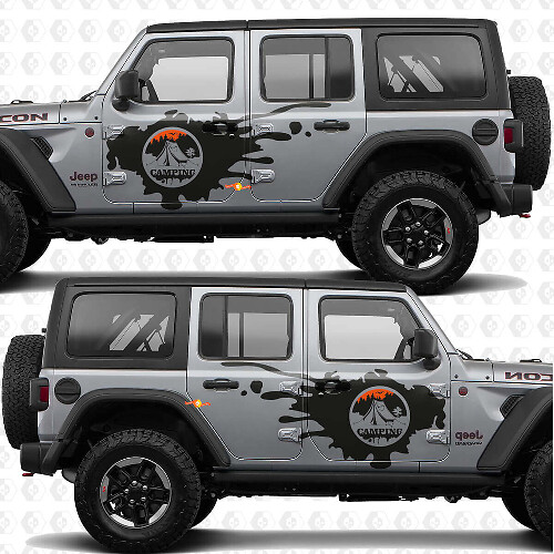 Kit decal vinilici paraspruzzi porta laterale Camping Mountains per Jeep Wrangler 4 porte