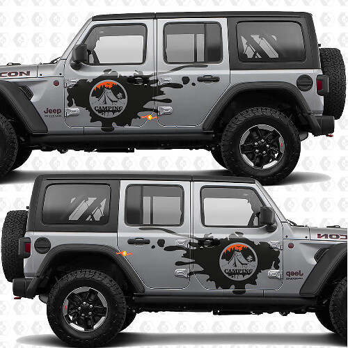 Strisce Adesive in Vinile Porta Laterale Camping Natura Montagna per Jeep Wrangler
