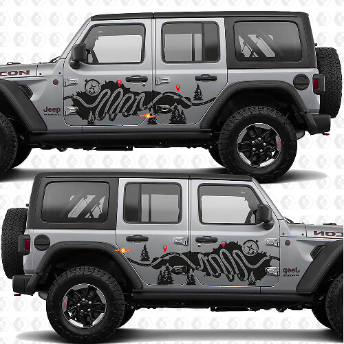 Adesivo in Vinile Laterale con Bussola Mappa Sentieri Natura per Jeep Wrangler