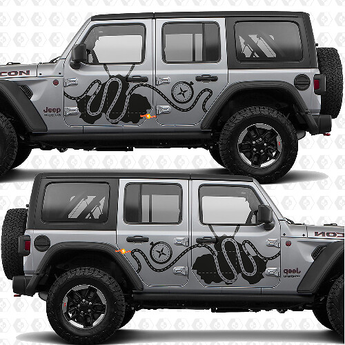Adesivo in vinile con mappa Trail Pass, bussola, porte laterali e strisce, compatibile con Jeep Wrangler